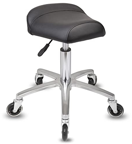 Staboos Rollhocker bis 160 kg - Sattelsitz ergonomisch geformter Praxishocker (Premium Rollen) Drehhocker höhenverstellbar (50 cm bis 65 cm) Breitsitz