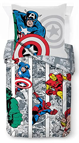 Jay Franco - Set di biancheria da letto in 100% cotone, motivo: Marvel Comics Comic Cool, per letto singolo, copripiumino da 135 x 200 cm e federa da 80 x 80 cm