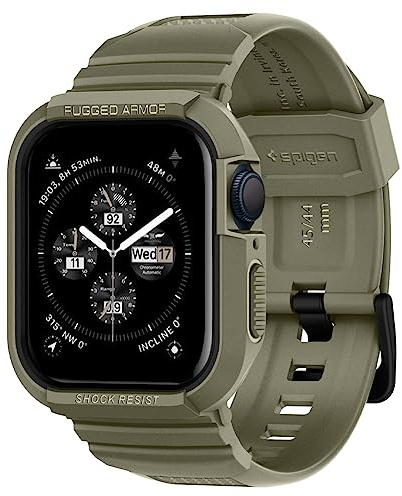 Spigen Rugged Armor Pro Coque et Bracelet Compatible avec Apple Watch Série 9 8 7 45mm et Série SE2 6 5 SE 4 44mm - Kaki Vintage