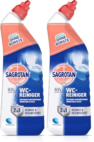 Sagrotan WC-Reiniger Ozeanfrische – 2in1 Reinigungsmittel mit Antischmutzfilm für langanhaltende WC-Frische – 2 x 750 ml