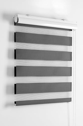 Funky Gadgets Day & Night Zebra Roller Blind, Grey, 243W x 210Hcm | Dual Layer Fabric Zebra Blinds for Windows, Day & Night Roller Blinds with Light Filtering and Adjustable Privacy Control