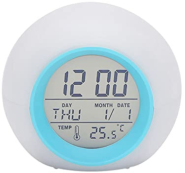 Réveil de table LED multifonction - 7 couleurs changeantes - Réveil numérique - Contrôle tactile - Veilleuse pour enfant - Avec affichage de l'heure et de la température