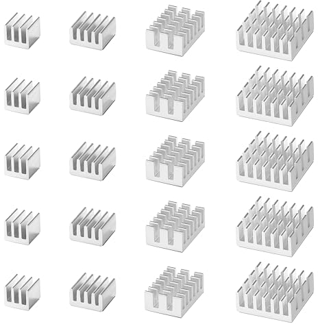 VooGenzek 20 Stücke Aluminium Kühlkörper Bausatz, Kühler Fin Kühlkörper, Kühlkörper Kühler, mit Wärmeleitender Spezialklebefolie, zur Kühlung Elektronischer Komponenten, Silber