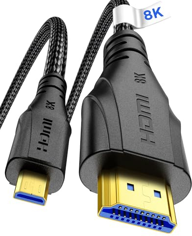 Cratree 8k Micro HDMI to HDMI Cable 2M, 8K@60hz, 4K@120hz, Micro HDMI Ultra High Speed Support HDR eARC Dolby Compatible with GoPro Hero 7 6 5 4,Raspberry Pi 4,Sony Camera,Nikon
