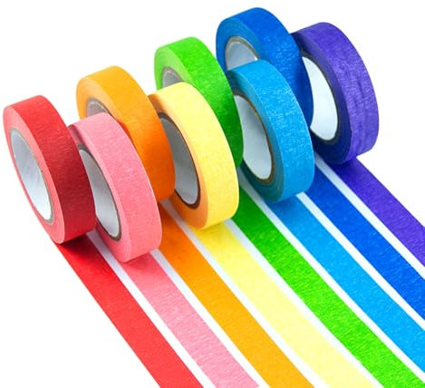 HLBKPX 8 Rolls Rainbow Colored Masking Tape Set - 1.5cm x 12m Removable & Residue-Free Adhesive Tape for DIY Crafts, Scrapbooking, Office Labeling, Textured Surface Washable Paper Tape Multi-Pack
