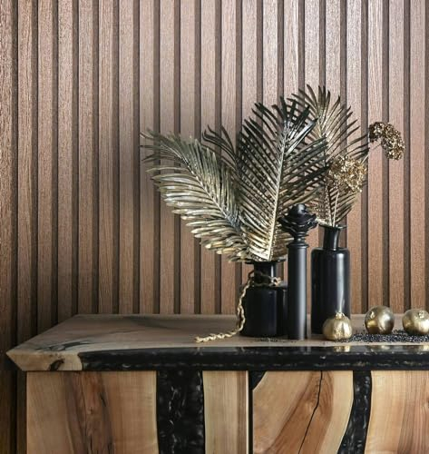 marburg Papier peint, aspect bois, cuivre, panneaux acoustiques, effet 3D, papier peint non tissé, salon, chambre à coucher, 10,05 x 0,53 m, fabriqué en Allemagne