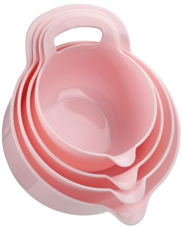 BoxedHome Lot de 4 bols mélangeurs réutilisables avec poignée et bec verseur, sans BPA, passent au micro-ondes et au lave-vaisselle (rose, lot de 4 avec poignée)