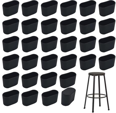 TUKEVA 32 Pcs Protection Pied Embout de Chaise Ovale Capuchons ovales pour Pieds de Chaise Protege Pied de Chaise de Jardin pour Tubes ovales,chaises de Jardin,Meubles Pied de Table 15x30mm (Noir, S)