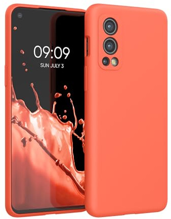 kwmobile Cover per OnePlus Nord 2 5G Custodia - Back Case per Smartphone in Silicone TPU - Protezione Gommata - corallo fluorescente