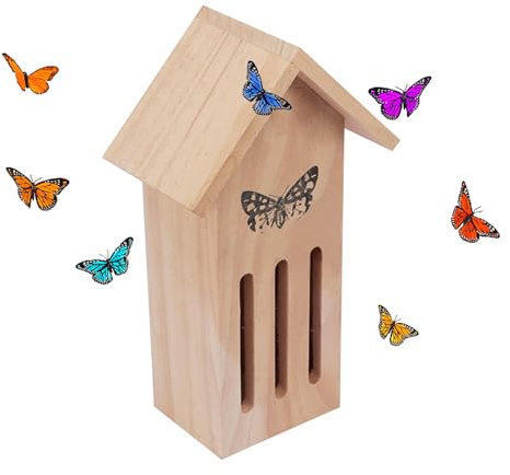 Casa de mariposas y comederos, casas de mariposas para exteriores | Casa de mariposas de jardín de madera,11,2 x 3,9 x 3,2 pulgadas gran casa de mariposas en el suelo para colgar en la construcción