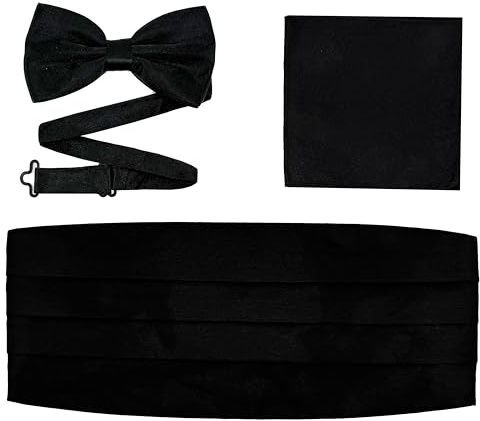 Men's Formal Cummerbund, Bow Tie, and Pocket Square Set - Black