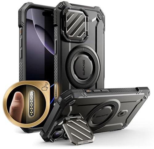 SUPCASE Cover per iPhone 16 Pro Max con Pulsante di Scatto per Controllo Fotocamera, [Compatibile con MagSafe] [Staffa di Copertura Fotocamera Integrata] Custodia Magnetica Resistente (Nero)