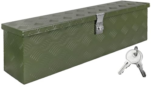 Trucky Deichselbox Grün Werkzeugkasten Truckbox Alu Box Anhänger Kiste mit Deckel Abschließbar Alubox Transportbox Werkzeugbox Aluminium Aufbewahrungsbox D035