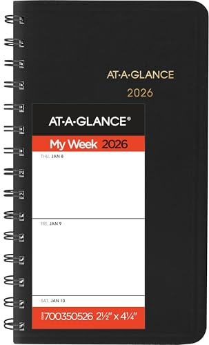 AT-A-GLANCE 2026 Planner, Weekly, 2-1/2 x 4-1/2, Pocket Size, Black (700350526)