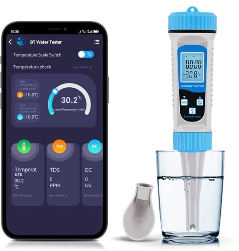 OBEST 5 in 1 Digital Water Quality Tester, Bluetooth Water Tester TDS Meter/Salinity/EC/SG/Temp, High Accuracy Pen Type Tester for Pool, Aquarium, Sea Water Salinity, Drinking Water, Spas