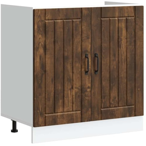 Homgoday Mueble bajo Fregadero Lucca Madera contrachapada Roble Ahumado Mueble bajo de Cocina Módulos de Cocina sin encimera Mueble de Lavabo Roble Ahumado 80 x 46 x 81.5 cm