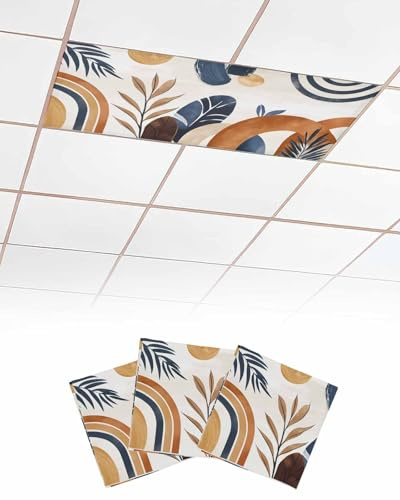 TvonTa Tey Fluorescent Light Covers for Drop Ceiling Nordic Bohemian Arch Palm Leaf Magnetic Light Filters, Modern Minimalist Orange Art Ceiling Shade Filters for Home Classroom Office,2x4 ft,3Packs