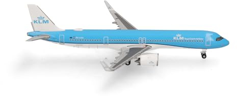 Herpa modellflygplan KLM Airbus A321neo, miniatyr i skala 1:500, samlarobjekt, modell utan ställ, metall