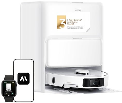 Mova P50 Ultra Saugroboter mit Wischfunktion, 19.000 Pa Saugkraft, Ecken- und Kantenreinigung, automatische Reinigung von Wischmopp und Waschbrett bei 75 ℃, automatische Leerung & Nachfüllung