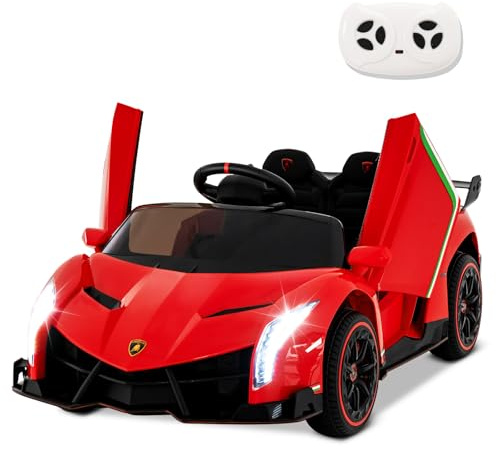 SOARS Macchina Elettrica per Bambini Lamborghini Veneno 12V con Telecomando, Auto Elettrico a Pedale e Porte Idrauliche, Veicoli con Musica, Clacson e Luci, Carico 30 kg, 3-8 Anni (Rosso)