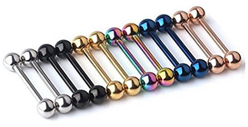 Kiokioa 12pc 14G Mix-color Stainless Steel Straight Barbell Tongue Rings Bars Piercing 5/8 Length