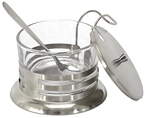 HOME DECO FACTORY - KA4772 Dispensador de Parmesano de Vidrio - Accesorio de Servicio Compacto - Dimensiones 12 x 12 x 5 cm - Color Gris INOX y Transparente