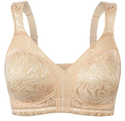 WingsLove Women's Full Cup Minimizer Bra Wide Straps Non-Wired No Padding Bra Comfort Plus Size (Deep Nude 42G)