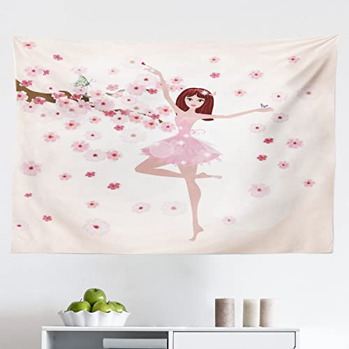 Ambesonne Ballet Tapestry, Ballerina with Inspirational Spring Flowers Butterfly Sakura Tree, Fabric Wall Hanging Decor for Bedroom Living Room Dorm, 45 X 30, Rose Pale Peach