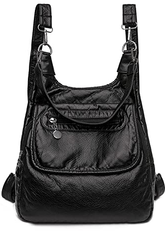 QQYG Sacs à dos pour dames Sacs à dos en cuir souple pour dames Sacs à dos multifonctions pour dames Sacs à dos pour femmes Filles,noir