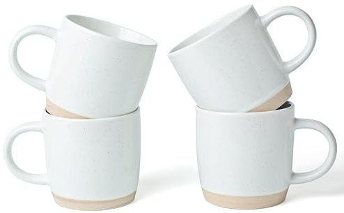 famiware Coffee Mugs for 4, 13 oz Mug Set, Dringking Cup with Handle for Coffee, Tea, Cocoa, Milk, Milkyway Serise, White