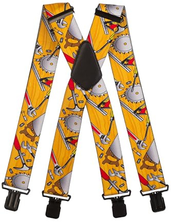 Olata Bretelles Motif Outils – Bretelles Robustes Réglables en X et en Y, 5 cm de Large, Idéales pour le Travail et le Quotidien. Jaune. X Modèle