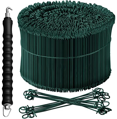 Cunno 1001 Pcs Double Loop Rebar Wire Bar Ties 6 Inch 16 Gauge Rebar Wire with Automatic Twister Tying Tool for Securing(Green)