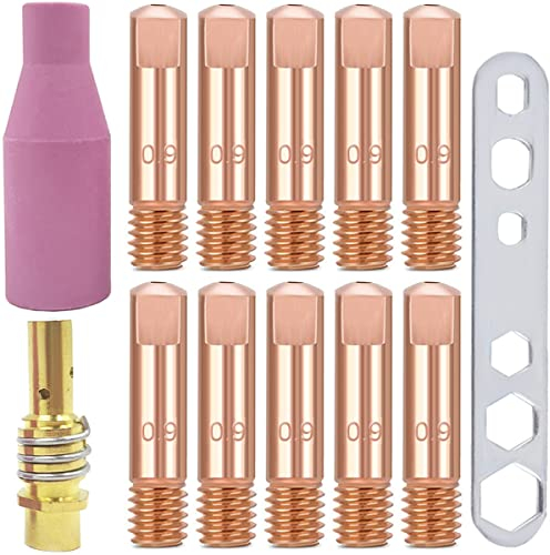EATBALE Verschleißteile Set Schweißzubehör, MB15 Schweißbrenner 035'' 0,9 mm M6 Stromdüse Keramikdüse MIG MAG Düsenstock, Verschleissteile Set für MB15 15AK MIG MAG Schweißbrenner (13 Stück)