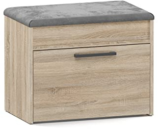 CDF Scarpiera con Seduta e Vano Contenitore Panca da Ingresso Piccola con Anta a Ribalta e Ripiano Interno Salvaspazio 60 x 35 x 49 cm - Rovere Sonoma