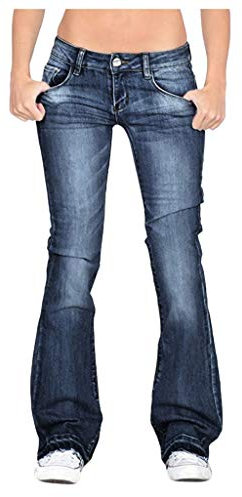 Damen Flare Jeans Vintage Schlaghose Hohe Taille Jeans Y2k Glockenhose Sommer Hose mit Taschen (Marine, XXL)