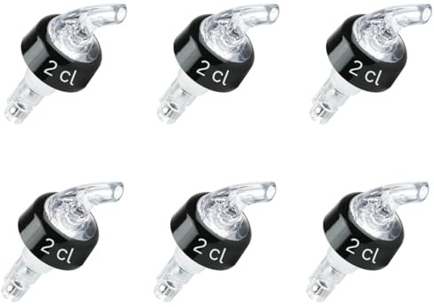 6 x Measured Liquor Professional Transparent Dispensing Spout with Ball Restraint System Hot Shot Pourer Set UK Made - Clear, Fast Pouring Liquor Bottle Pourers (2 cl, Clear)