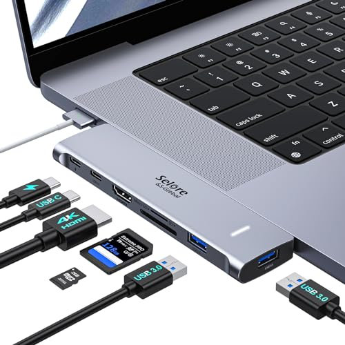 USB C Adapter für MacBook Pro Air, 7-in-2 USB C Hub mit 4K HDMI, Thunderbolt 3 und USB-C 100 W, 2 USB 3.0, USB C 3.0, SD/TF Kartenleser, Mac Adapter für MacBook Pro 2022–2016 MacBook Air 2022–2016