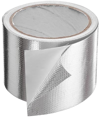 sourcing map Heat Shield Tape 3.14 x 32.8 Ft Waterproof Sunscreen Sound Insulation High-Temperature Resistance Silver Aluminum Tape Thickness for Automotive Repairs
