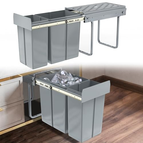 Xinzi - Pattumiera da cucina, 2 scomparti, 1 x 20 l, 1 x 10 l, sistema di raccolta differenziata a incasso, con estensione completa