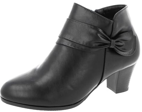 Cushion Walk Women's Zip Fastening Low Heel Ankle Boots with Bow Detail (Black, 7, UK Footwear Size System, Adult, Women, Numeric, Medium, 7)