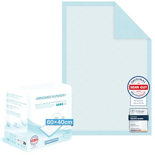 100x ARNOMED alèses d'incontinence à usage unique, alèses absorbantes 60x40cm, alèses pour bébé à usage unique, alèses de lit en cellulose 5 couches en cas d'incontinence, alèses à usage unique