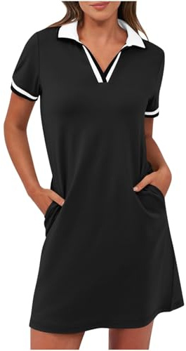 Ybing Vestido de polo para mujer, monocolor, manga corta, informal, largo hasta la rodilla, vestido deportivo de verano, vestido de golf, vestido de verano, vestido de tenis, informal, con solapa