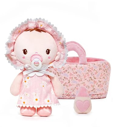 LeyaDoll Soft Baby Doll Gift Set - First Baby Doll Accessories Plush Rag Sleeping Cuddle Buddy Doll Toy Mini Pink Set for Kids Girls (9'') -Daisy Baby