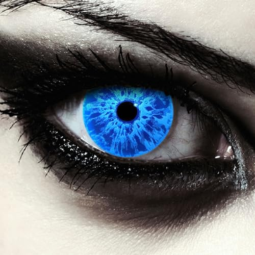DESIGNLENSES lentilles journalières couleur ardent bleu pour halloween costume de zombie, 1 paire (2 pcs), sans correction (Blue Fire, 14.00, 0.00, Dioptres)
