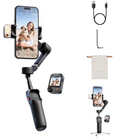 Hohem iSteady V3 Ultra Gimbal Stabilizer for iPhone, 3-Axis Phone Gimbal, Magnetic AI Tracker, Built-in Extendable Rod & Tripod, 10m Remote Control, Touchscreen Stabilizer for iPhone & Android (Black)