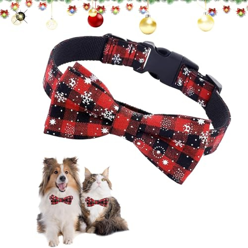 Weihnachtshalsband für Katzen und Hunde, Hundehalsband Weihnachten, Weihnachten Katze Halsband Verstellbar, Kariertes Kostüm Hundehalsband, für Klein Mittlere Groß Hunde Katzen Welpen (L)