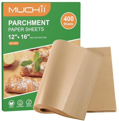 MUCHII 400 Pcs Parchment Paper Sheets, 12 x 16 Inch Precut Non-Stick Parchment Sheets for Baking, Cooking, Grilling, Air Fryer, and Steaming