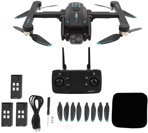 Dilwe Quadricottero RC, Drone con Telecomando GPS S188 per Ritorno a Casa con Quadricottero a Flusso Ottico, Evitamento Ostacoli Senza Spazzole, ESC HD, Doppia Fotocamera (3 batterie)