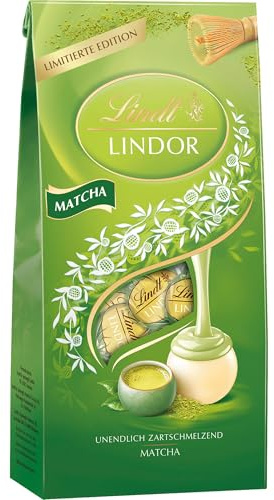 Lindt Schokolade | LINDOR Beutel Matcha | 137g | 10 Kugeln Vollmilch-Schokolade mit zartschmelzender Matcha Füllung | Schokoladen-Geschenk