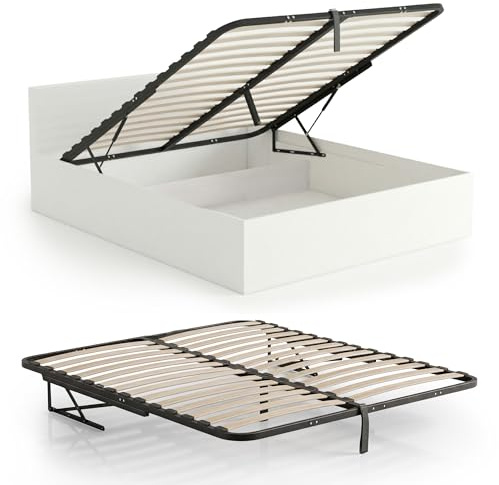 AKORD Rete Letto a Doghe 160x200 cm con Meccanismo di Sollevamento a Gas, Telaio in Metallo con 28 Doghe in Legno, Carico 200kg, Nero